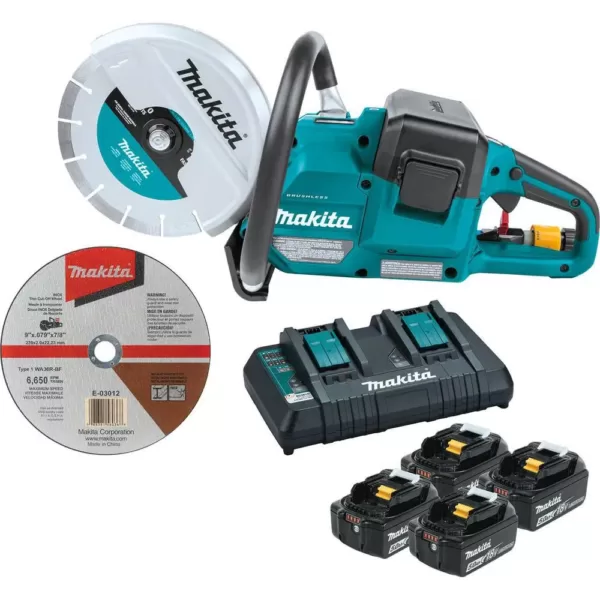 Makita 18V X2 (36V) LXT Lithium‑Ion Brushless Cordless 9 in. Power Cutter Kit, with AFT, Electric Brake, 4 Batteries (5.0 Ah)