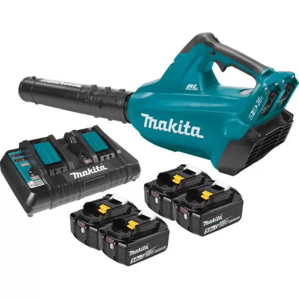 Makita 120 MPH 473 CFM 18-Volt x2 (36-Volt) LXT Lithium-Ion Brushless Cordless Blower Kit with Four 5.0 Ah Batteries