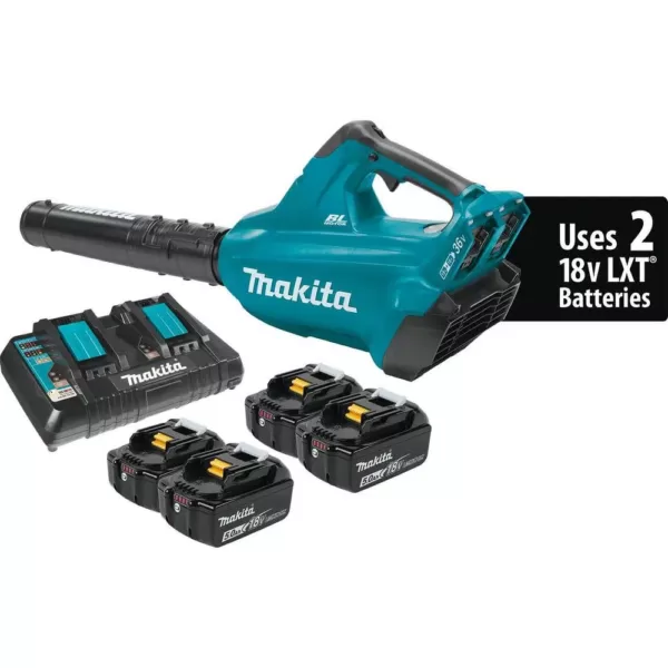 Makita 120 MPH 473 CFM 18-Volt x2 (36-Volt) LXT Lithium-Ion Brushless Cordless Blower Kit with Four 5.0 Ah Batteries