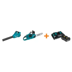 Makita 18V X2 LXT Blower and 18V X2 LXT 14 in. Chain Saw with bonus 18V LXT Starter Pack