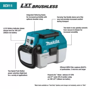 Makita 18-Volt 5.0 Ah LXT Lithium-Ion Brushless Cordless 2 Gal. HEPA Filter Portable Wet/Dry Dust Extractor/Vacuum Kit