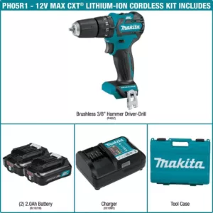 Makita 12-Volt Max CXT Lithium-Ion 3/8 in. Brushless Cordless Hammer Driver-Drill Kit w/ (2) Batteries(2Ah), Charger, Hard Case