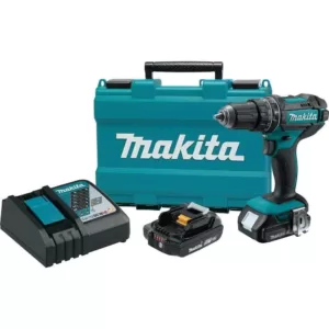 Makita 18-Volt Lithium-Ion 1/2 in. Compact Cordless Hammer Driver Drill Kit with two Batteries (2.0 Ah), Charger and Hard Case