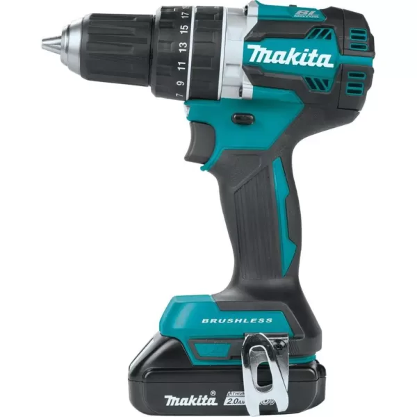 Makita 18V LXT Lithium-Ion Compact Brushless Cordless 1/2 in. Hammer Driver-Drill Kit with (2) 2.0Ah Batteries, Charger and Bag