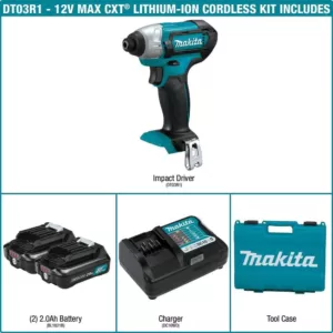 Makita 12-Volt MAX CXT Lithium-Ion 1/4 in. Cordless Impact Driver Kit with (2) Batteries 2.0Ah, Charger, Hard Case