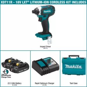 Makita 18-Volt LXT Lithium-Ion Cordless 1/4 in. Compact Impact Driver Kit with Two 2.0 Ah Batteries Rapid Charger and Hard Case