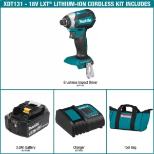 Makita 18-Volt LXT Lithium-Ion Brushless Cordless Impact Driver Kit (3.0Ah) with Impact XPS 35 Piece Impact Bit Set