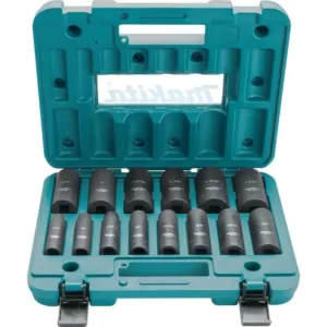 Makita 1/2 in. 6-Point Fractional Deep Impact Socket Set (14-Piece)