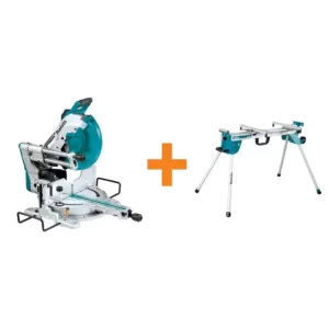 Makita 12 in. Dual-Bevel Sliding Compound Miter Saw with Laser with bonus Compact Folding Miter Saw Stand