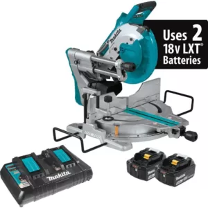 Makita 18-Volt X2 LXT(36V) Brushless 10 in. Dual-Bevel Sliding Compound Miter Saw Kit (5.0Ah) and Portable Rise Miter Saw Stand