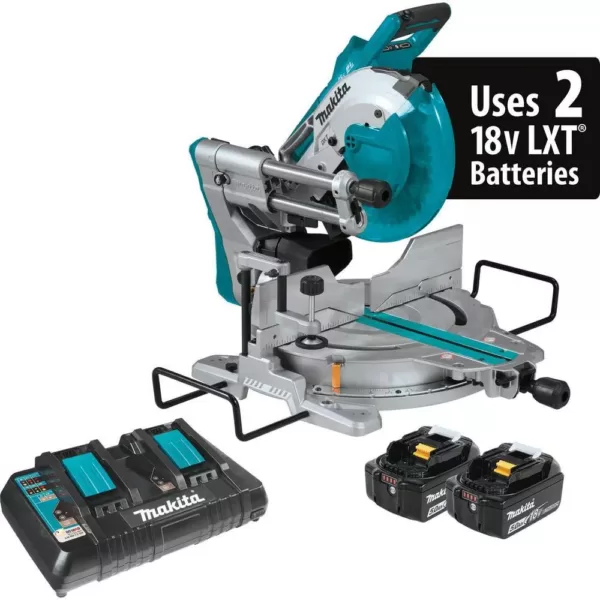 Makita 18-Volt X2 LXT(36V) Brushless 10 in. Dual-Bevel Sliding Compound Miter Saw Kit (5.0Ah) and Portable Rise Miter Saw Stand