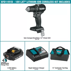 Makita 18-Volt 2.0Ah LXT Lithium-Ion Sub-Compact Brushless Cordless 1/2 in. Driver-Drill Kit