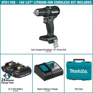 Makita 18-Volt 2.0 Ah LXT Lithium-Ion Sub-Compact Brushless Cordless 1/2 in. Driver Drill Kit