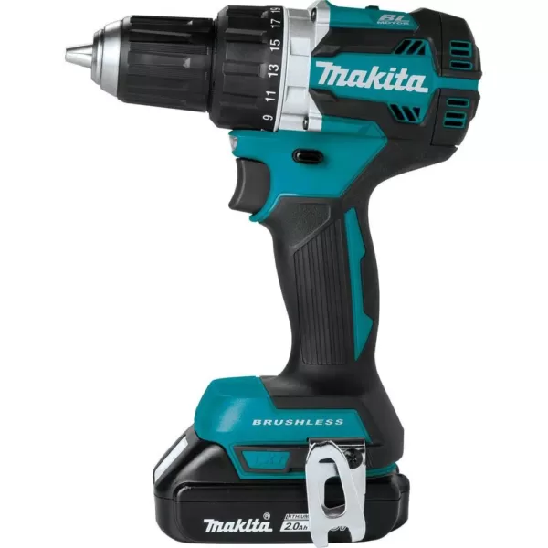 Makita 18-Volt LXT Lithium-Ion Compact Brushless Cordless 1/2 in. Driver-Drill Kit w/ (2) Batteries (2.0Ah), Charger, Bag