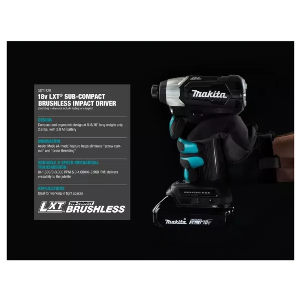 Makita 18-Volt LXT Lithium-Ion Sub-Compact Brushless Cordless 2-piece Combo Kit (Driver-Drill/ Impact Driver) 2.0Ah