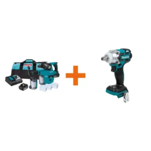 Makita 18-Volt LXT 1 in. Brushless SDS-Plus Rotary Hammer kit w/HEPA Attachment 5.0Ah with Bonus 18V LXT 1/2 in. Impact Wrench