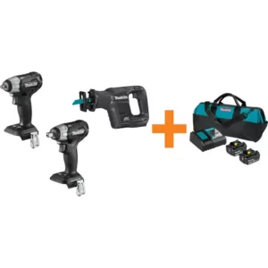 Makita 18V LXT Sub-Compact Brushless Recipro Saw, 3/8 in. Impact Wrench and 1/2 in. Impact Wrench w/ bonus 18V LXT Starter Pack