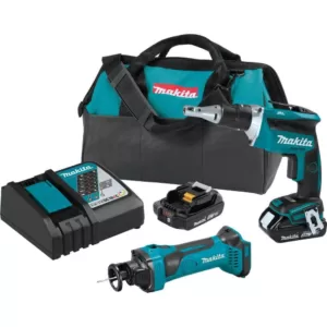 Makita 18-Volt 2.0Ah LXT Lithium-Ion Compact Cordless Combo Kit (2-Piece) (Brushless Drywall Screwdriver/ Cut-Out Tool)