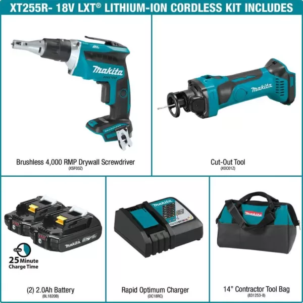 Makita 18-Volt 2.0Ah LXT Lithium-Ion Compact Cordless Combo Kit (2-Piece) (Brushless Drywall Screwdriver/ Cut-Out Tool)