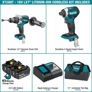 Makita 18-Volt LXT Lithium-ion Brushless Cordless 2-piece Combo Kit (Hammer Drill/ Impact Driver) 5.0Ah