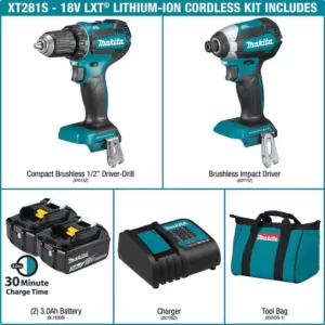 Makita 18-Volt LXT Lithium-ion Brushless Cordless 2-Piece Combo Kit 3.0Ah Driver-Drill/ Impact Driver