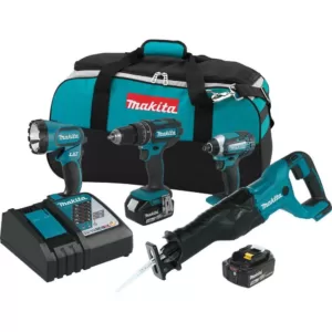 Makita 18-Volt LXT Lithium-Ion Cordless Combo Kit (4-Piece) (Hammer Drill/ Impact Driver/ Recipro Saw/ Flashlight) (3.0 Ah)