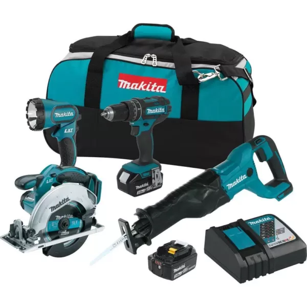 Makita 18-Volt LXT 3.0Ah Lithium-Ion Cordless Combo Kit - Hammer Drill/Circular Saw/Reciprocating Saw/Flashlight (4-Piece)