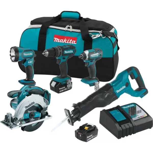 Makita 18-Volt LXT Lithium-Ion Cordless Combo Kit (5-Tool) with (2) 3.0 Ah Batteries, Rapid Charger and Tool Bag