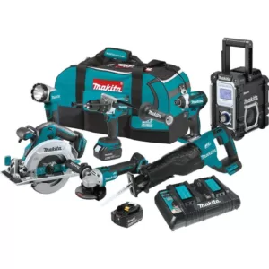 Makita 18-Volt LXT Brushless 7-Piece Kit Hammer Driver-Drill, Impact Driver, Recipro Saw, Circ Saw, Grinder, Radio, Light 5.0Ah