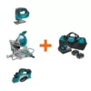 Makita 18V LXT Brushless Jig Saw, 18V X2 (36V) 10 in. Miter Saw and 18V LXT 3-1/4 in. Planer with bonus 18V LXT Starter Pack