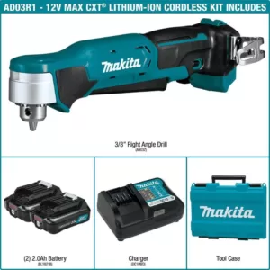 Makita 12-Volt MAX CXT Lithium-Ion Cordless 3/8 in. Right Angle Drill Kit (2.0 Ah)