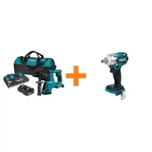 Makita 18-Volt X2 LXT (36-Volt) 1 in. SDS-Plus Rotary Hammer Kit 5.0Ah with Bonus 18V LXT 1/2 in. 3-Speed Impact Wrench