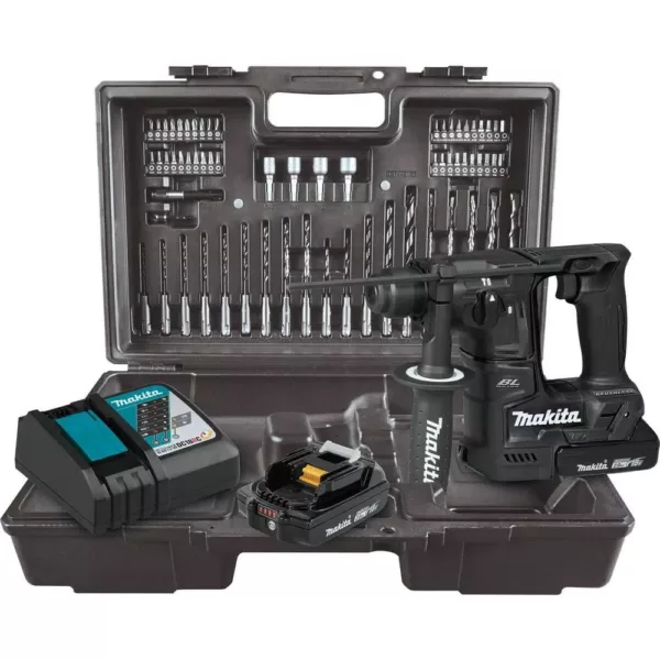 Makita 18V LXT Sub-Compact Brushless Cordless 11/16 in. Rotary Hammer Kit, accepts SDS-PLUS bits, 65 Pc. Accessory Set (2.0 Ah)