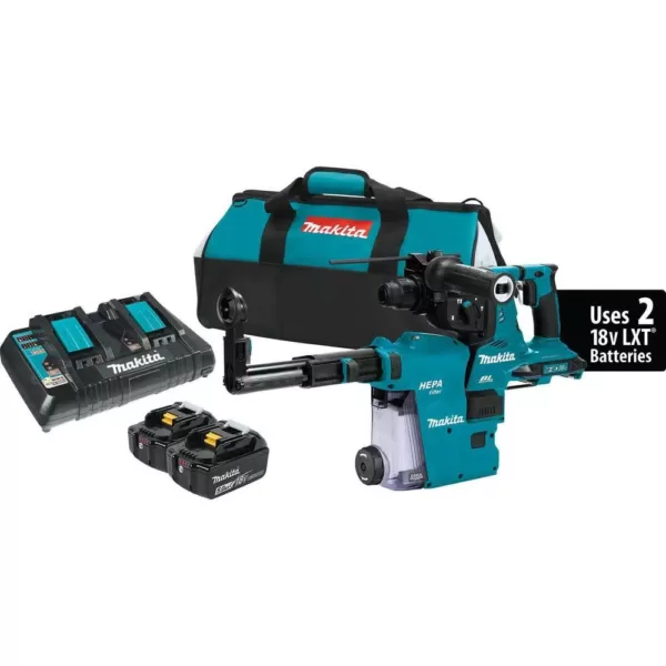 Makita 18-Volt X2 LXT 36-Volt 1-1/8 in. Brushless Cordless Rotary Hammer Kit with HEPA Dust Extractor AFT AWS Capable 5.0 Ah