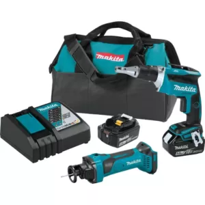 Makita 18-Volt LXT Lithium-ion Cordless 2-Piece Combo Kit (Brushless Drywall Screwdriver/Cut-Out Tool) 5.0Ah