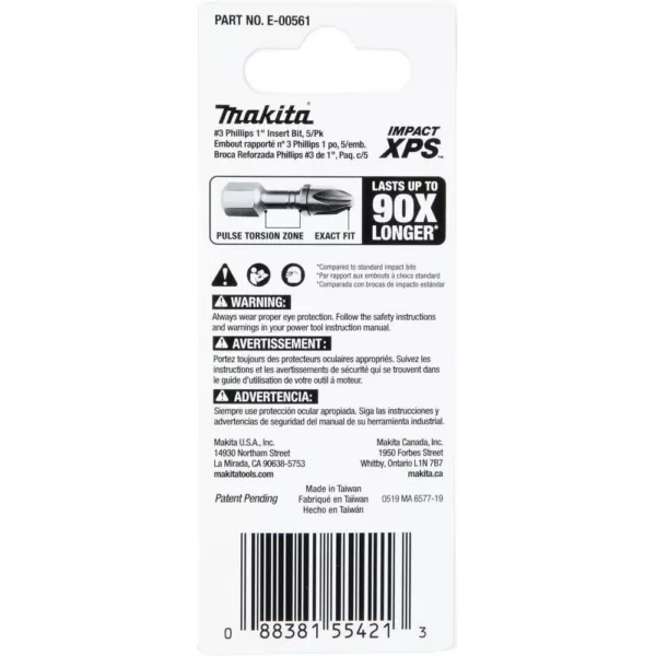 Makita IMPACT XPS #3 Phillips 1 in. Insert Bit (5-Pack)