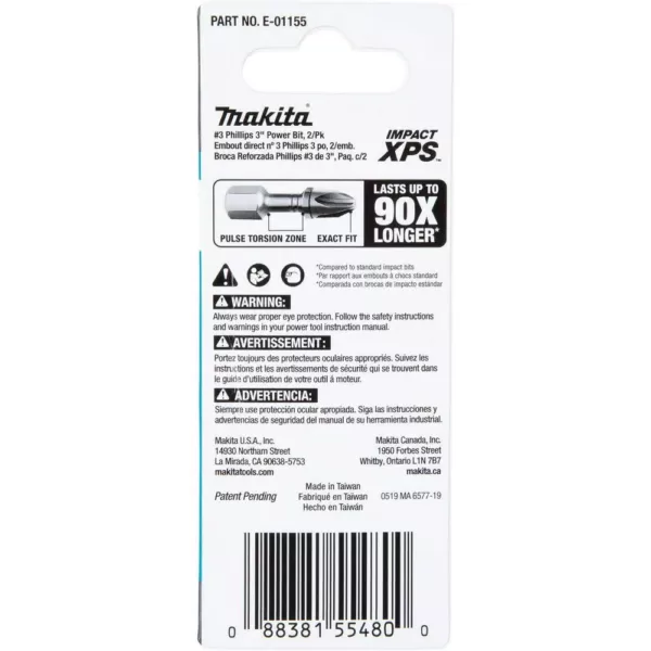 Makita IMPACT XPS #3 Phillips 3 in. Power Bit (2-Pack)