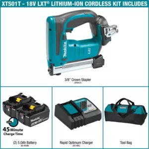 Makita 18-Volt 5.0Ah Lithium-Ion Brushless 3/8 in. Crown Stapler Kit