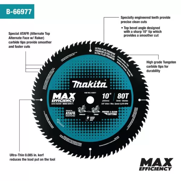 Makita 10 in. 80T Carbide-Tipped Max Efficiency Miter Saw Blade