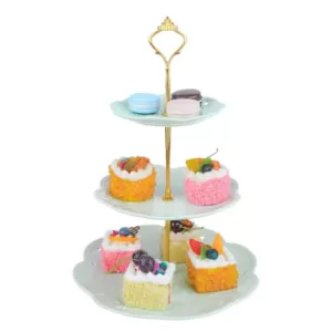 MALACASA 3-Tiered Green Cupcake Tower Stand Porcelain Round Tiered Serving Stand for Dessert Cake