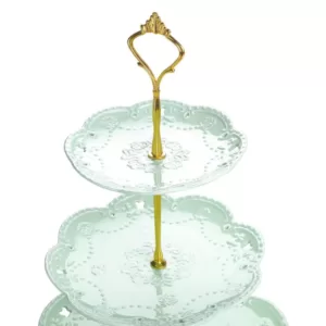 MALACASA 3-Tiered Green Cupcake Tower Stand Porcelain Round Tiered Serving Stand for Dessert Cake