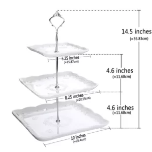 MALACASA 3-Tiered White Cupcake Tower Stand Square Tiered Serving Tray Dessert Stand