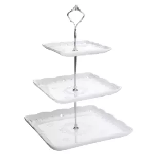 MALACASA 3-Tiered White Cupcake Tower Stand Square Tiered Serving Tray Dessert Stand