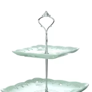 MALACASA 3-Tiered Green Cupcake Tower Stand Square Tiered Dessert Stand Serving Tray