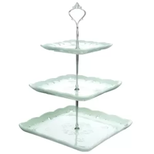 MALACASA 3-Tiered Green Cupcake Tower Stand Square Tiered Dessert Stand Serving Tray