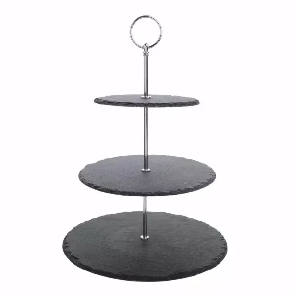 MALACASA 3-Tier Black Cupcake Tower Stand Slate Tiered Serving Stand Round Dessert Display Stand