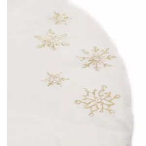 Manor Luxe 56 in. Snowflake Sequin Soft Plush Furry Light Up Round Christmas Tree Skirt in White