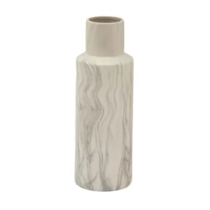 LITTON LANE 21 in. Classic Marble Cylinder White Ceramic Decorative Vase