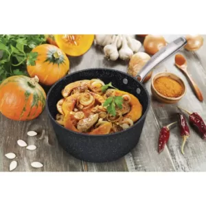 MasterPan Granite Ultra 2 qt. Cast Aluminum Nonstick Sauce Pan in Black with Glass Lid