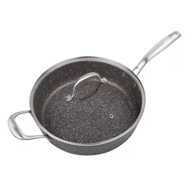 MasterPan Granite Ultra 5 qt. Cast Aluminum Nonstick Saute Pan in Black with Glass Lid